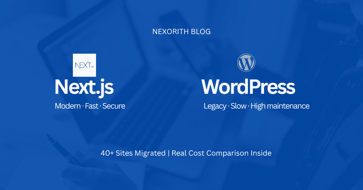 Side-by-side comparison of WordPress dashboard and Next.js code editor showing modern web development workflow for Nepali businesses